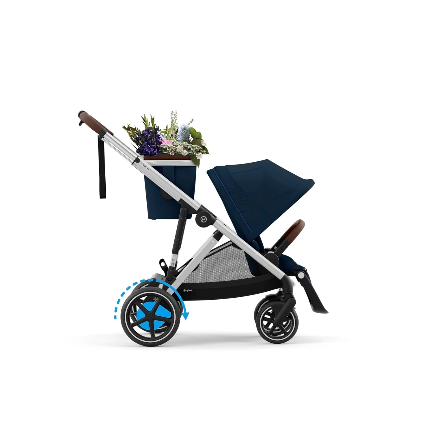 CYBEX Gold Kinderwagen e-GAZELLE S, Ab Geburt bis ca. 4 Jahre, Max. 22 kg (Single-Modus) / 2x 22 kg (Duo-Modus), All-in-1-System mit E-Antrieb und 20+ Konfigurationen, Moon Black