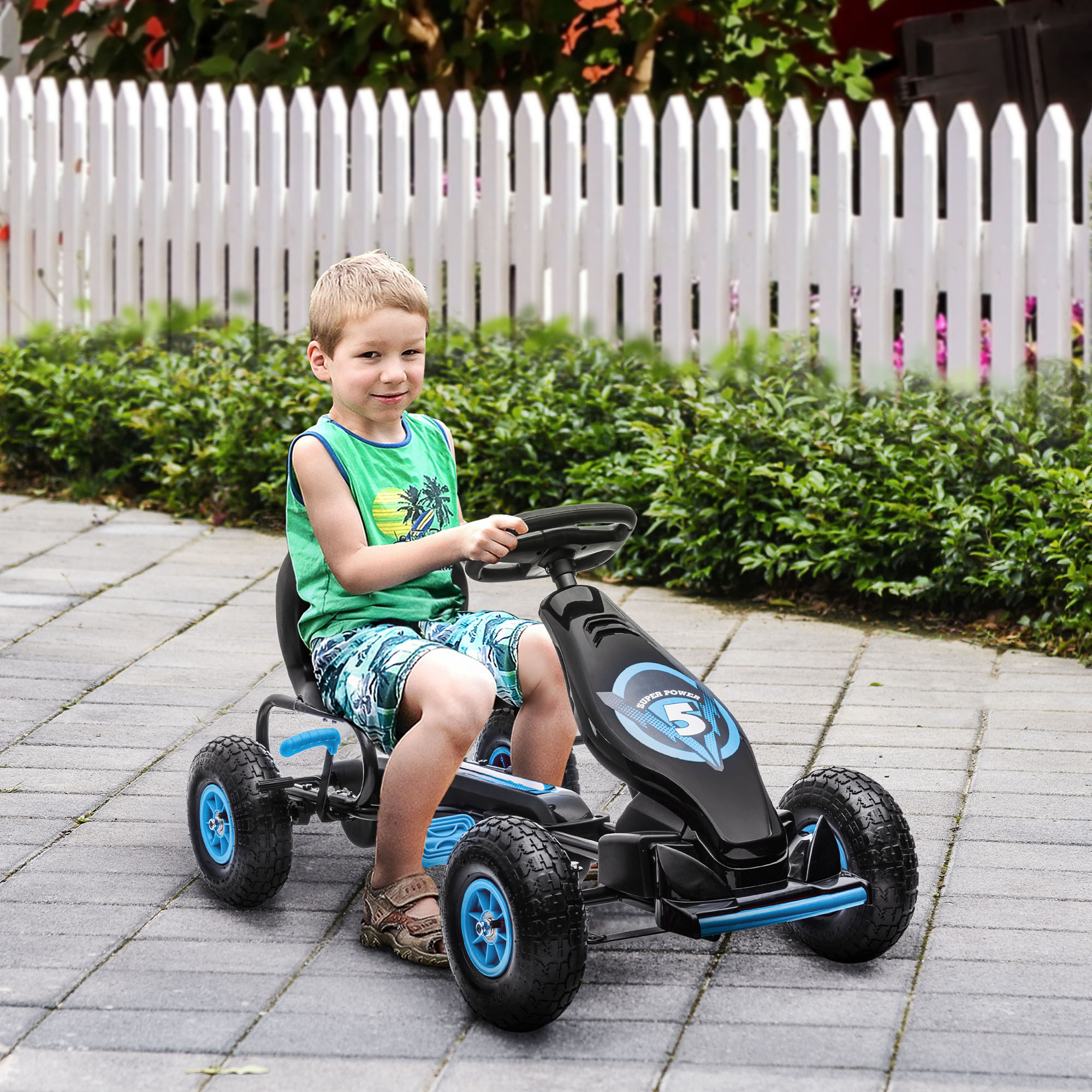 HOMCOM skelter, kindervoertuig met pedaal, pedaalauto, outdoor, blauw+zwart