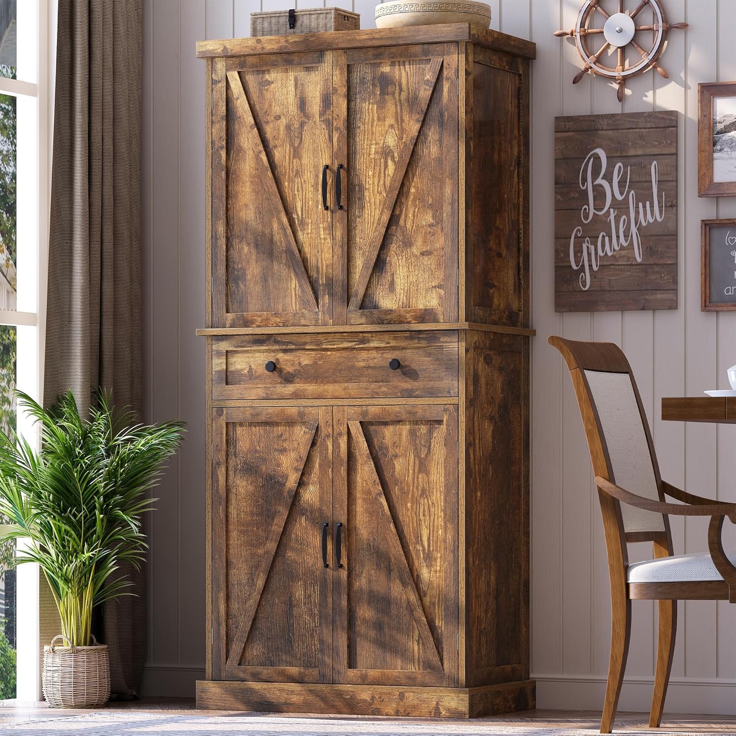 47 Pantry Cabinet, Kitchen Pantry Storage Cabinet with Doors and Adjustable Shelves