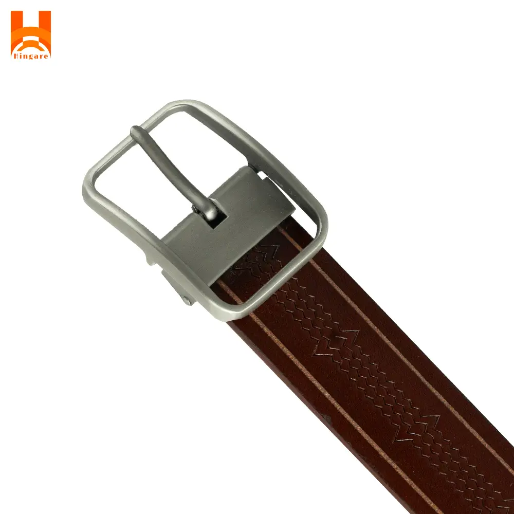 Middle Line Embossed Genuine Leather Belts for Men's Pin Buckle 2
