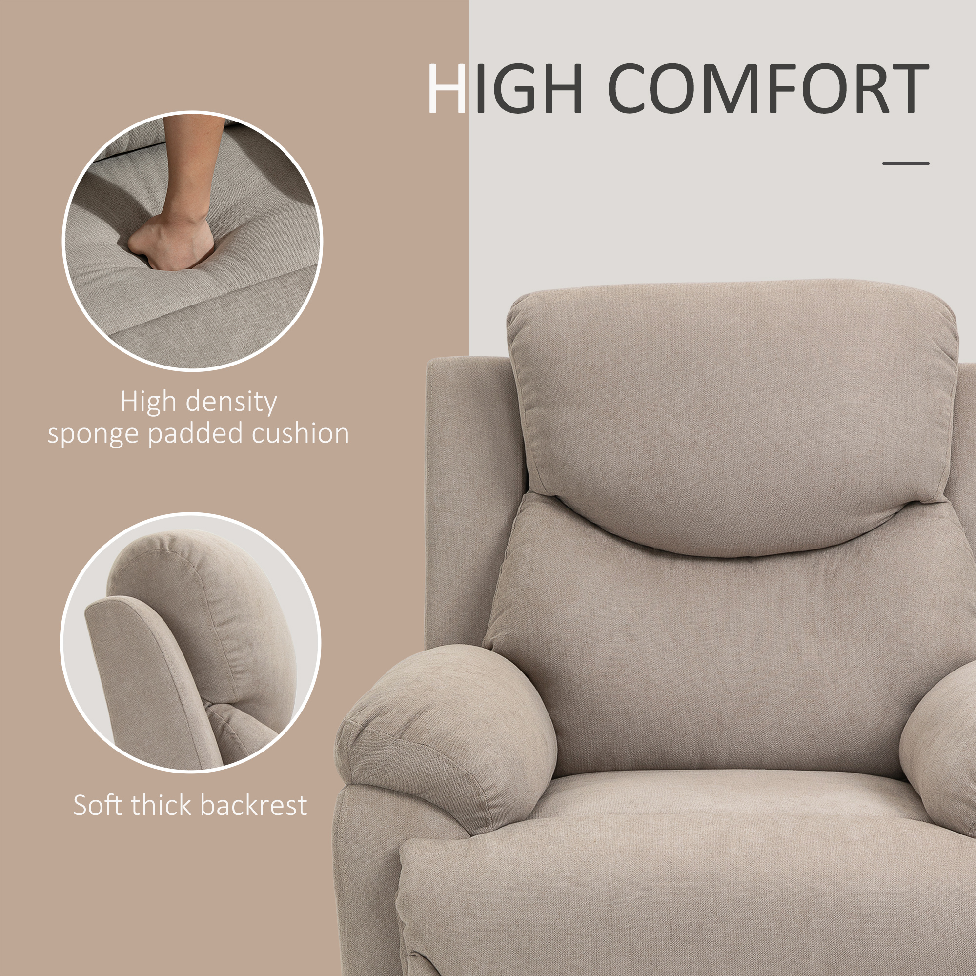 HOMCOM relaxfauteuil enkele sofa ligbed kantelbaar 150 ° TV-fauteuil linnen beige 97 x 96 x 105,5 cm