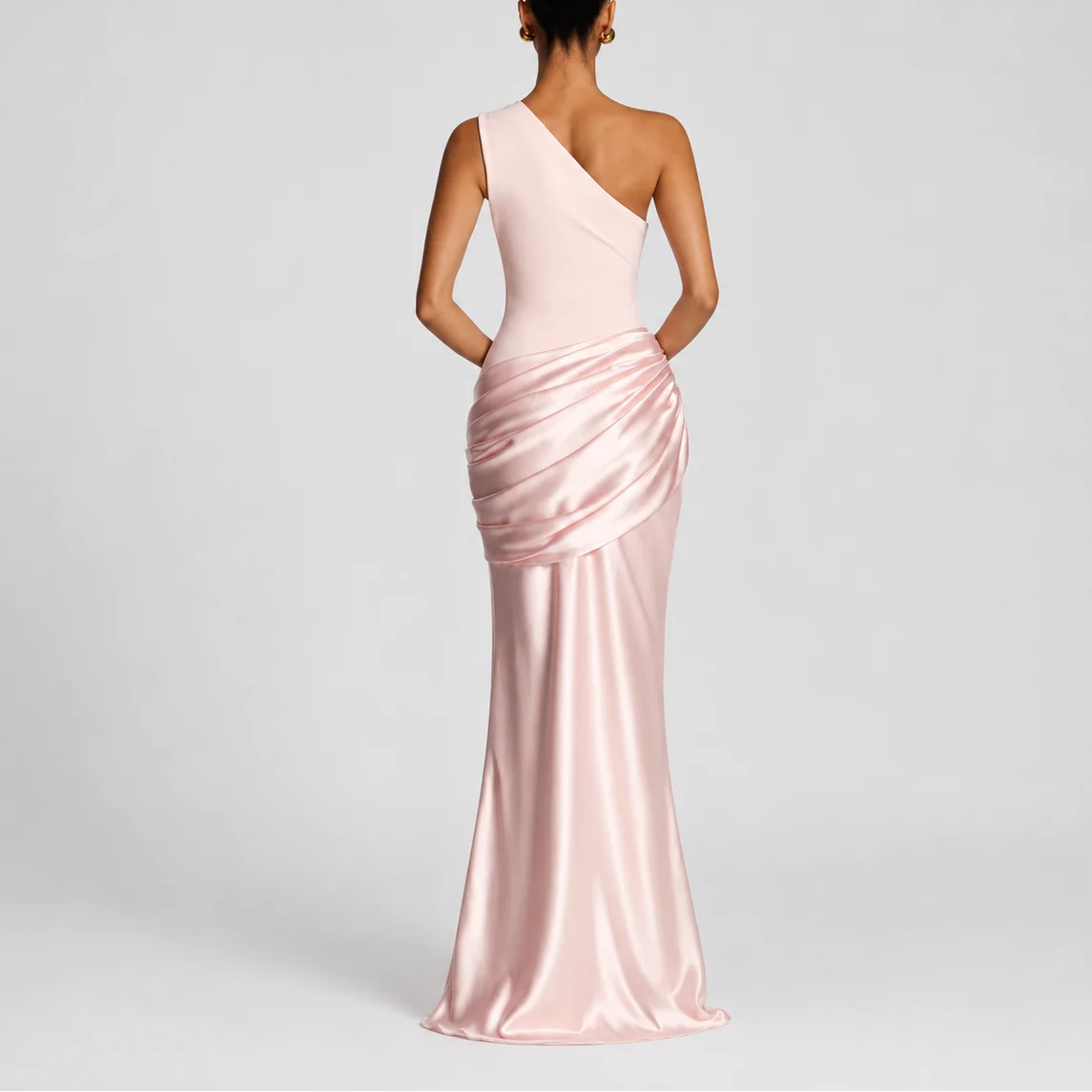 Women��s One Shoulder Maxi Dress Elegant Draped Silhouette