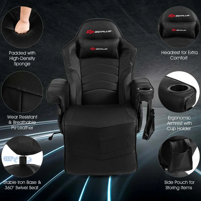 Pu Leather Massage Gaming Chair Ergonomic High Back Racing Style Gaming Recliner With Adjustable Backrest Amp Footrest Cup Holder Side Pouch - Comfortable And Ergonomic Design