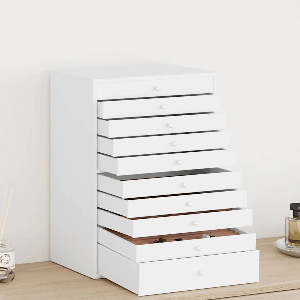 Portagioie 10 Strati con Portaorologi Bianco 29x20,5x40,5 cm