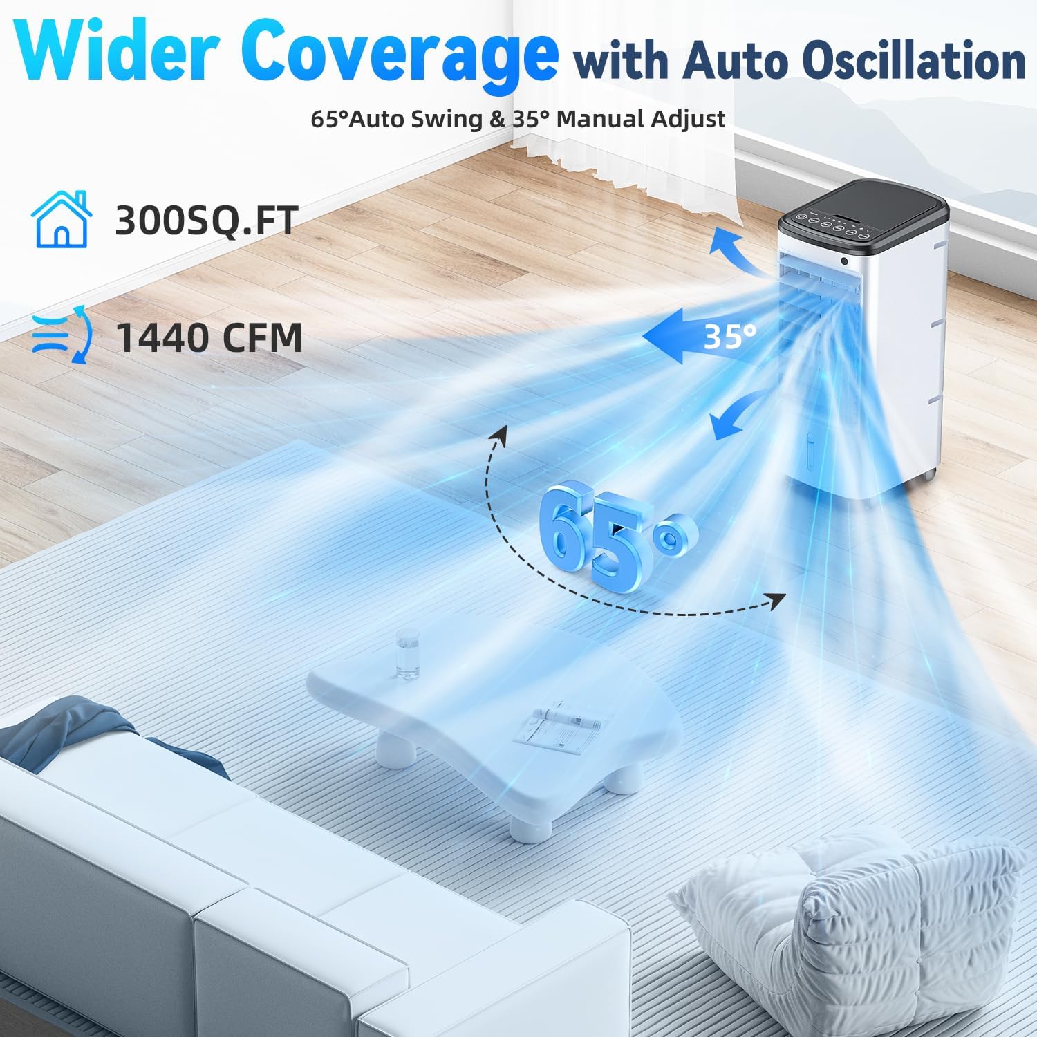 FANCOLE Tragbare Klimageräte ohne Fenster mit 6 Kühlakkus, 12H Smart Timer für Auto-Off, 7,8 m Fernbedienung, Top Fill Dual Tank, 3 Geschwindigkeiten Verdunstungsluftkühler, 70° Auto Swing Swamp