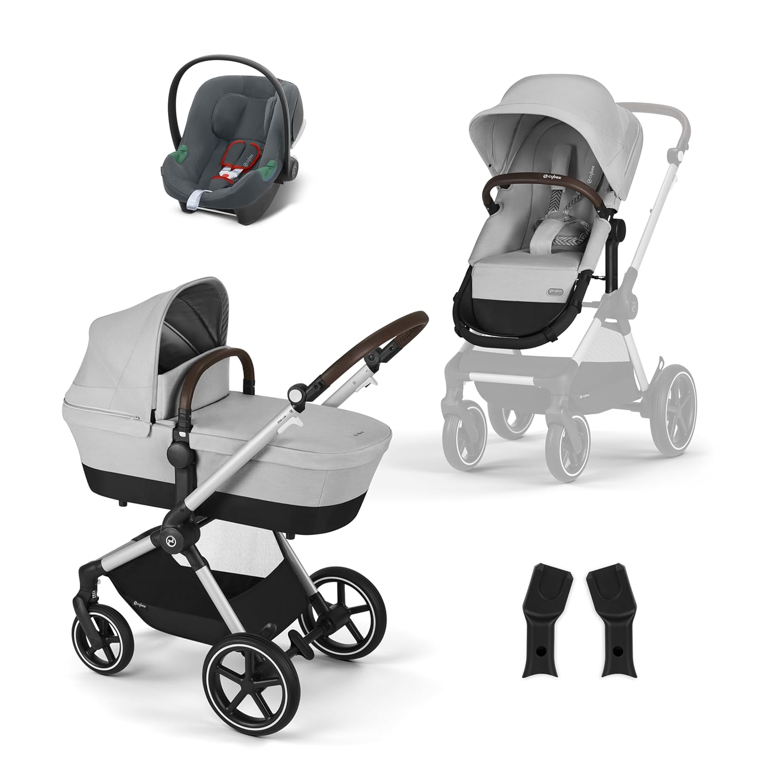 CYBEX Gold Kinderwagen EOS Lux 2-in-1 mit Babyschale Aton B2 i-Size und Babyschalen-Adapter, Reisesystem, Ab Geburt bis 22 kg (ca. 4 Jahre), Moon Black (Schwarz)