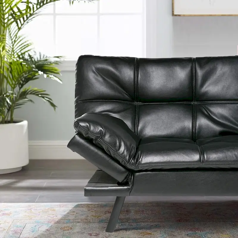 Futon Couch Sofa Bed, Faux Leather Sleeper Futons Convertible Loveseat Furniture for Compact Small Space, Dorm, Living Room