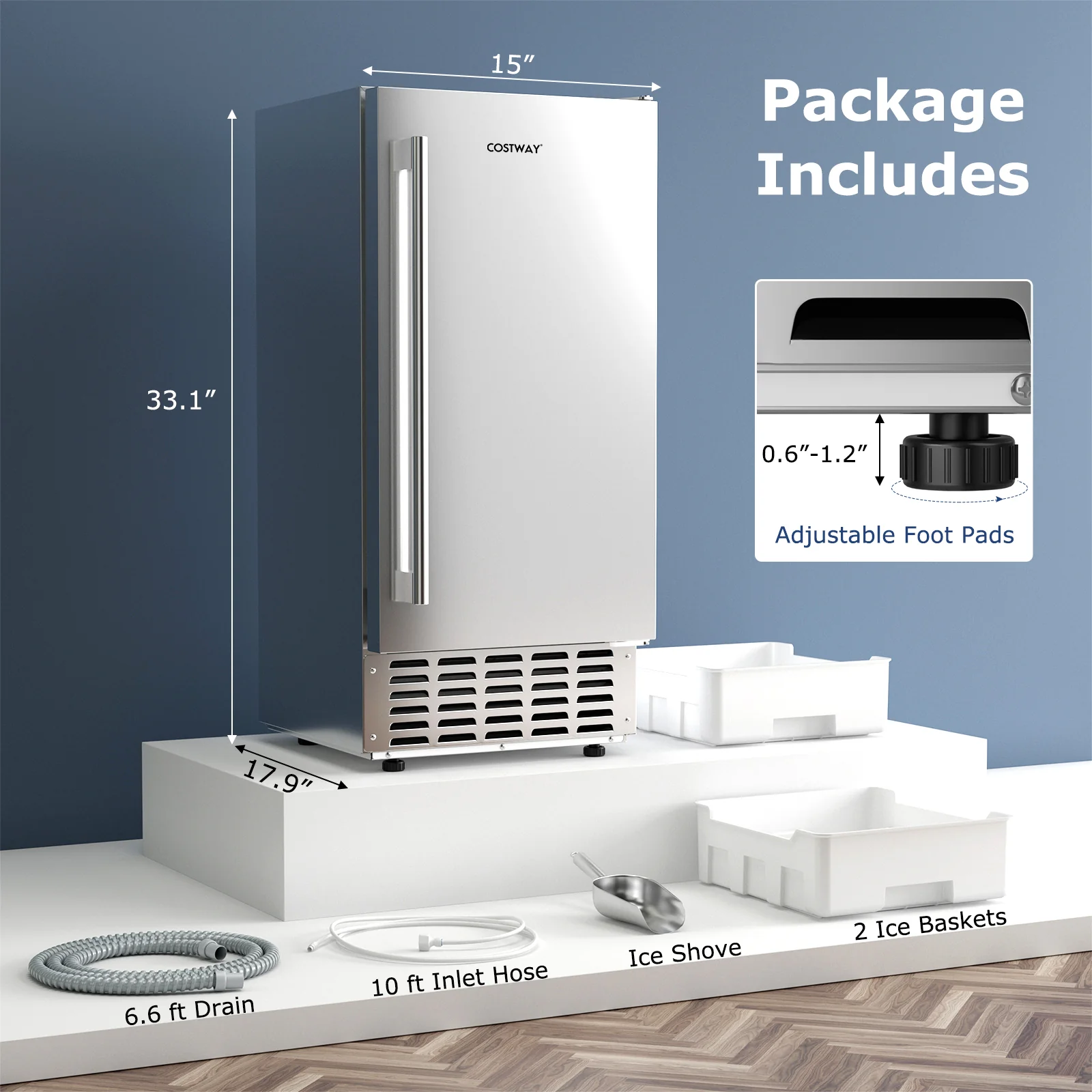 80 lbs/Day Under Counter Nugget Ice Maker, 15