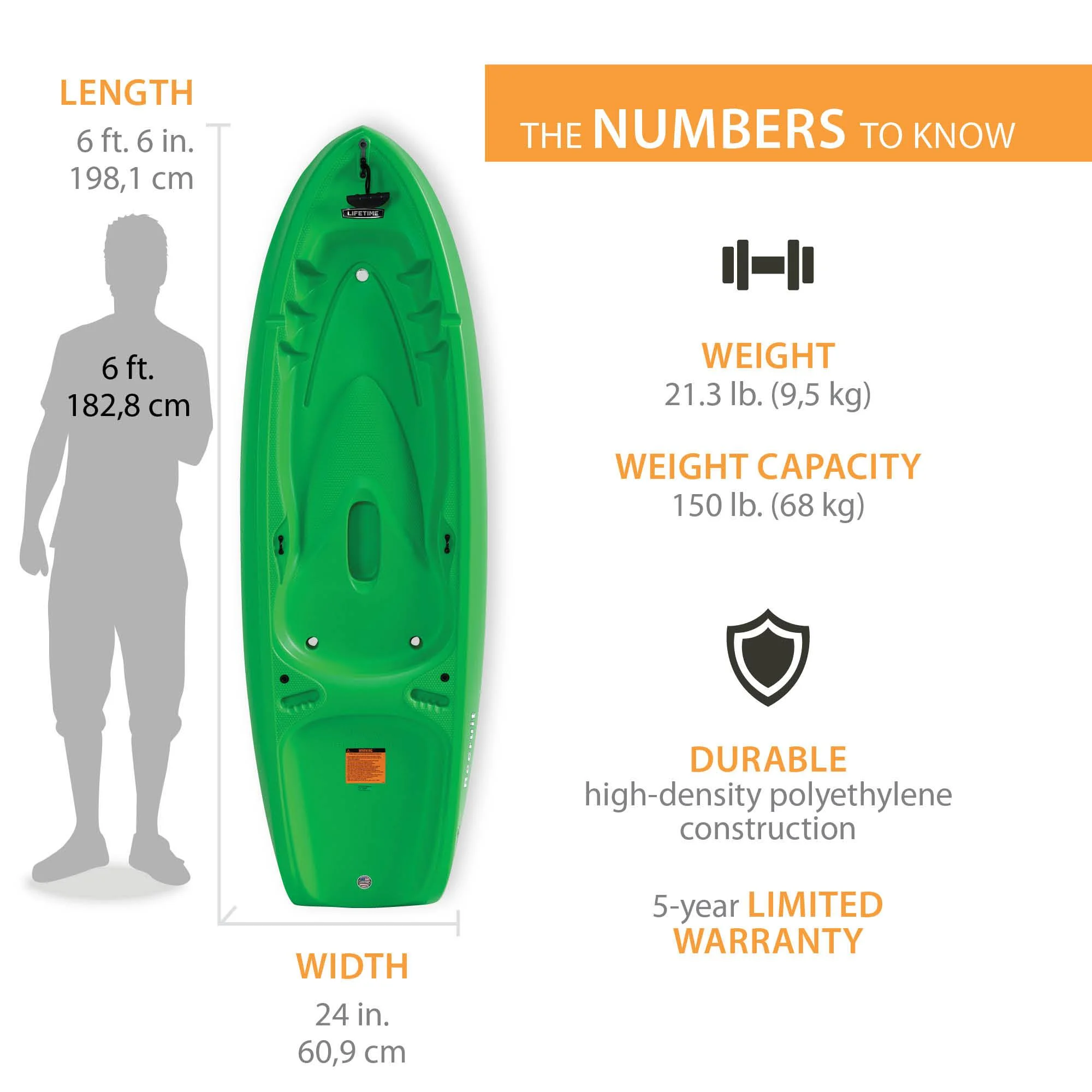 Lifetime Recruit 6.5 ft Youth Sit-on-Top Kayak, Lime Green (90765)