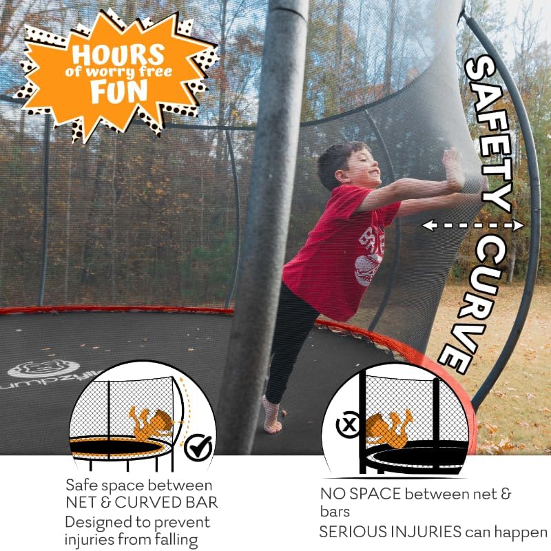 JUMPZYLLA Trampoline 8FT 10FT 12FT 14FT 15FT 16FT Trampoline with Enclosure - Recreational Trampolines with Ladder and AntiRust Coating, ASTM Approval Outdoor Trampoline for Kids