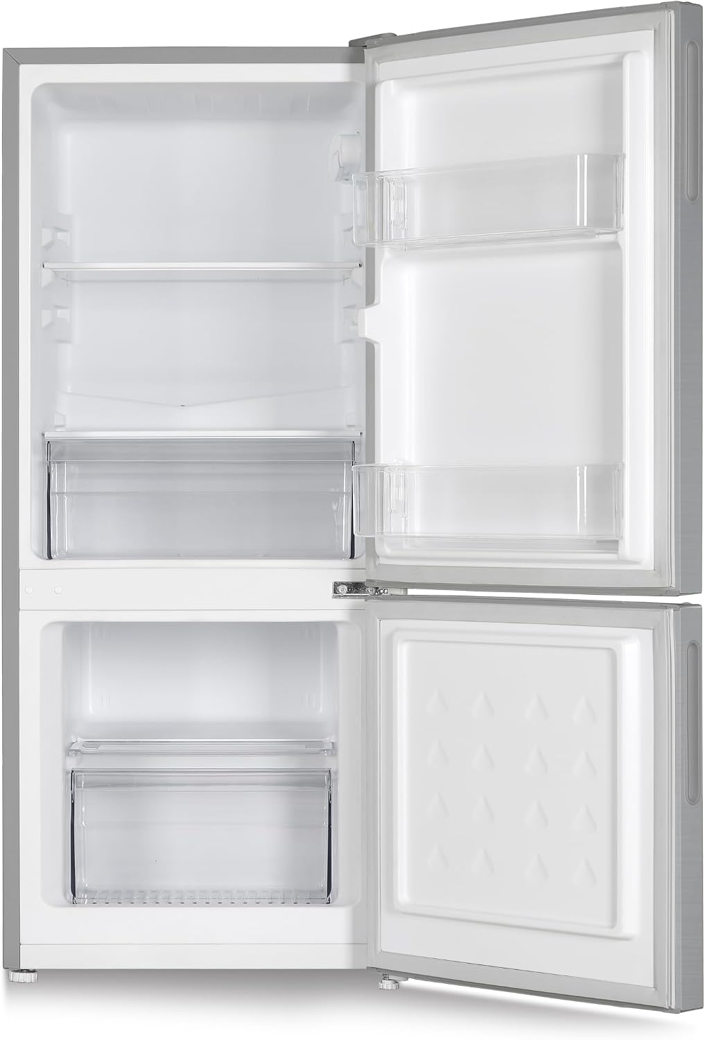 PKM KG117ES Kühl-Gefrierkombination | Silber Design | 114 cm | 87 Liter Kühlen | 30 Liter Gefrieren | 39dB | LED-Beleuchtung | Freistehend