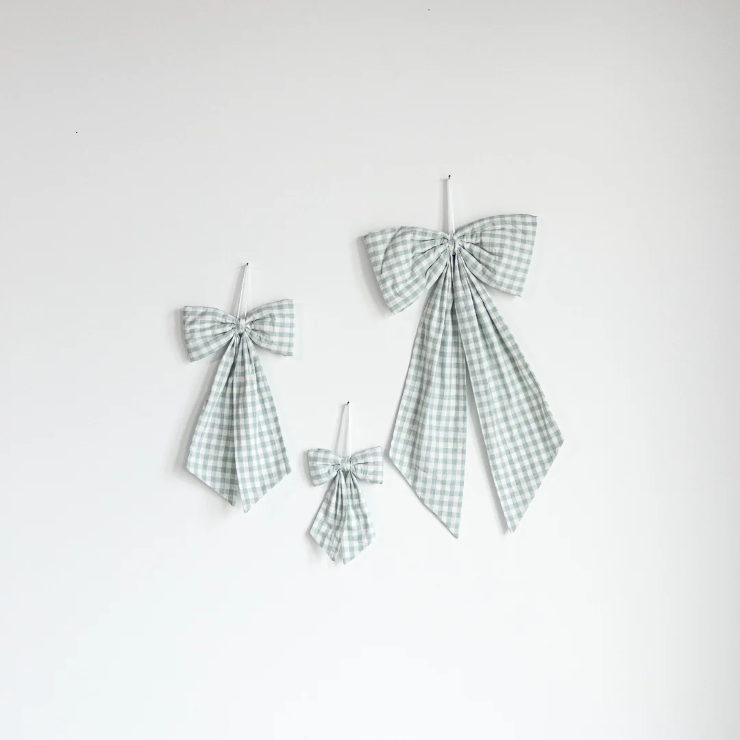 Pastel Green Gingham Fabric Bows