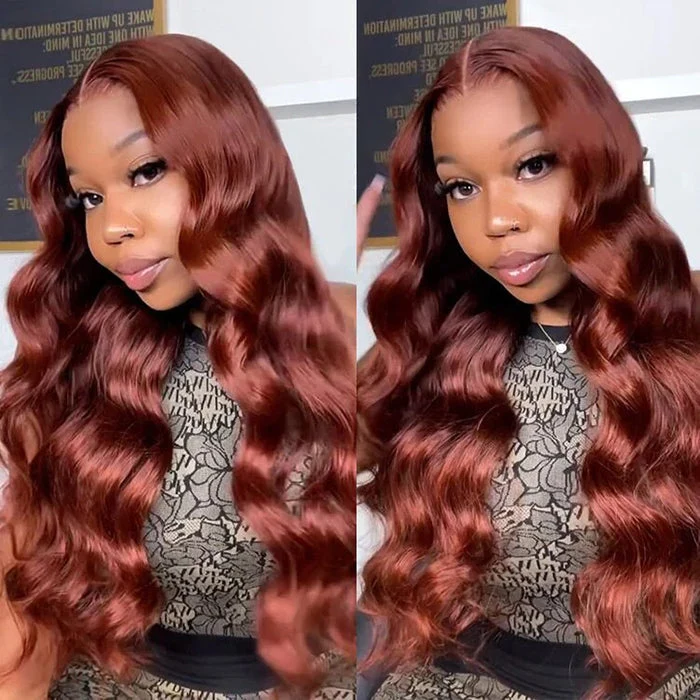 Wear Go Glueless Wigs 8*5 Pre Cut HD Lace Wig Reddish Brown Body Wave Wig Human Hair Lace Front Wigs For Women