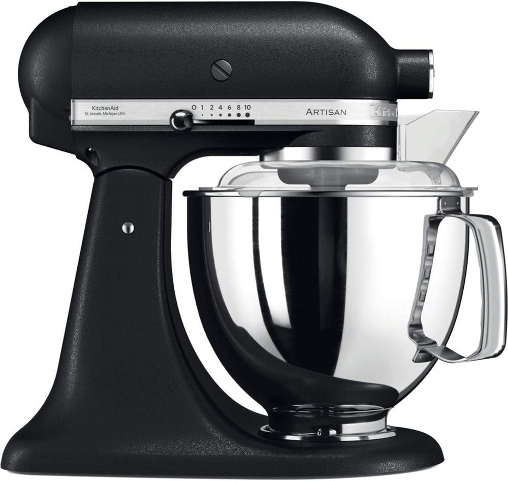 KitchenAid Küchenmaschine I Artisan I Kippbarem Food Processor I Teigknetmaschine mit 5 Zubehör | 2 Schüsseln aus Edelstahl | 4.8 L | Schwarz