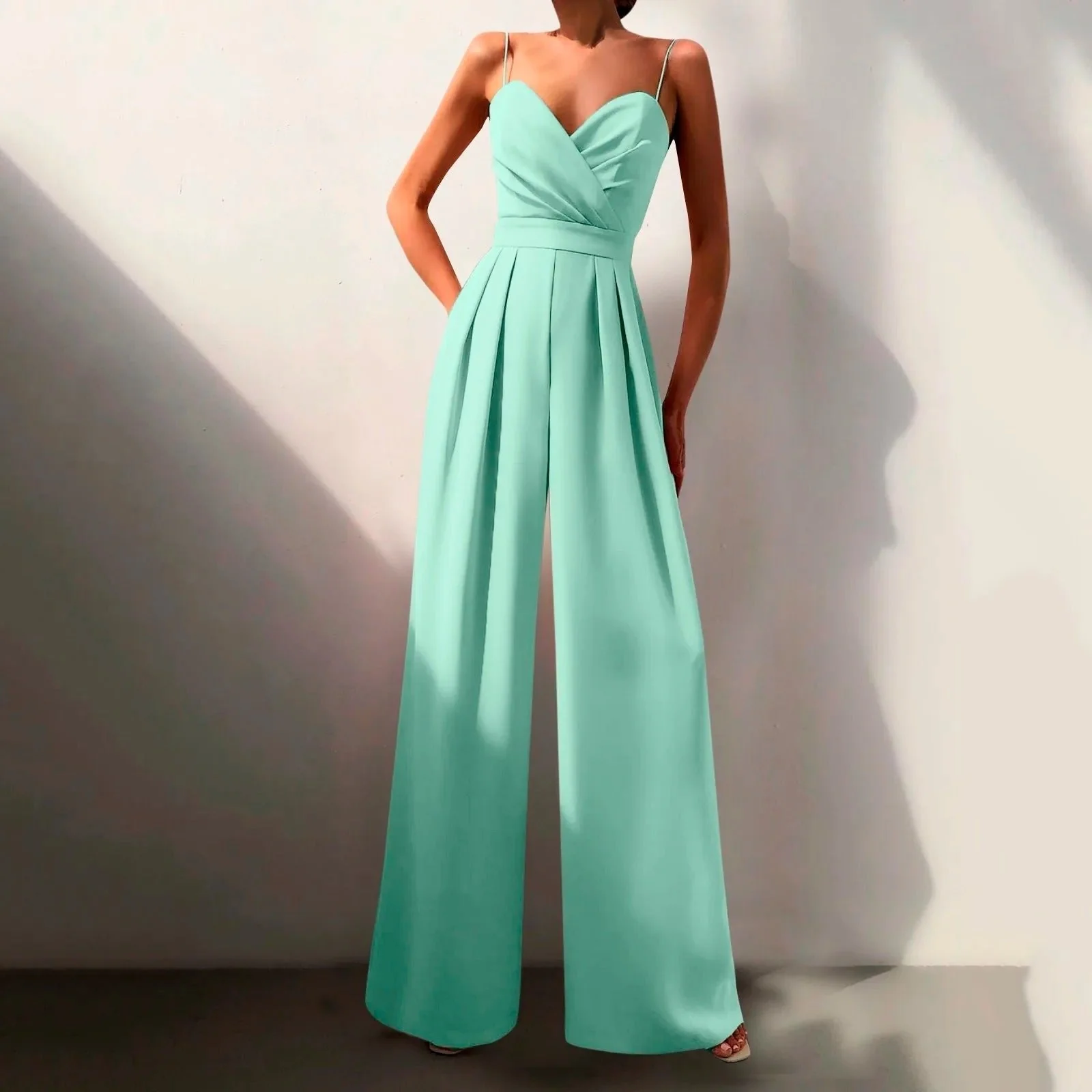 Women��s Elegant Wide Leg Jumpsuit Sweetheart Neck Spaghetti Strap Style