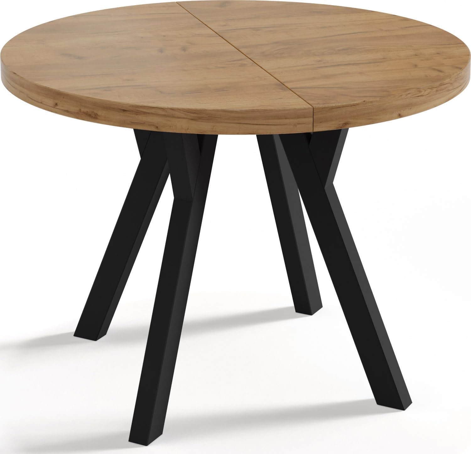 WFL GROUP Designer Runder Ausziehbarer Esstisch - Loft-Stil, Industriell, Platzsparend - Schwarze Beine - 100 bis 150 cm - für 5-8 Personen - Hergestellt in EU - Wotan Eiche - 150 cm