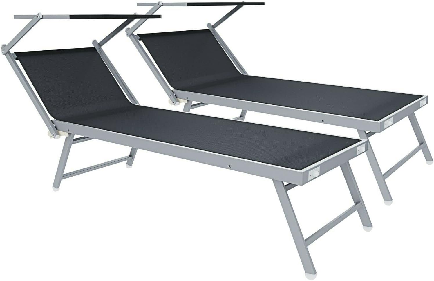 Coppia Di Lettini Prendisole 720 gr/m² Pieghevole Professionale In Alluminio Tettuccio Orientabile Parasole Sdraio Lettino Prendi Sole Mare Spiaggia Piscina Giardino 182 x 60 x 38 cm (Grigio Scuro)