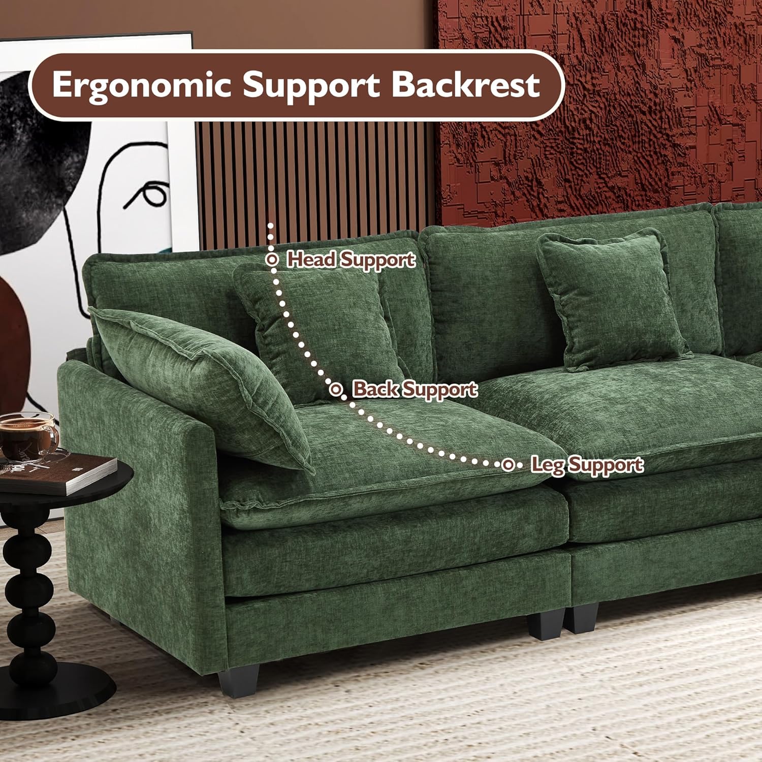 111.4 Inch L-Shaped Modern Sofa Modular Cloud Sofa Ottoman 4-Seater Chenille Deep Seat Sofa