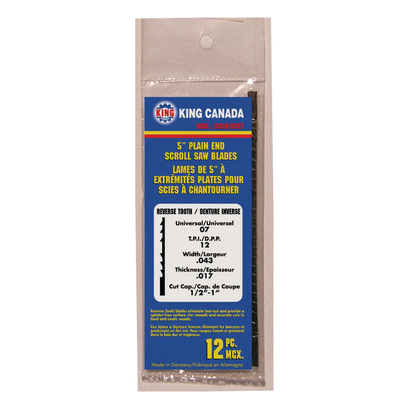 King Canada KSSB-RT09  ~  Saw Blades 5 Inch Plain End Reverse Tooth (12 Piece)