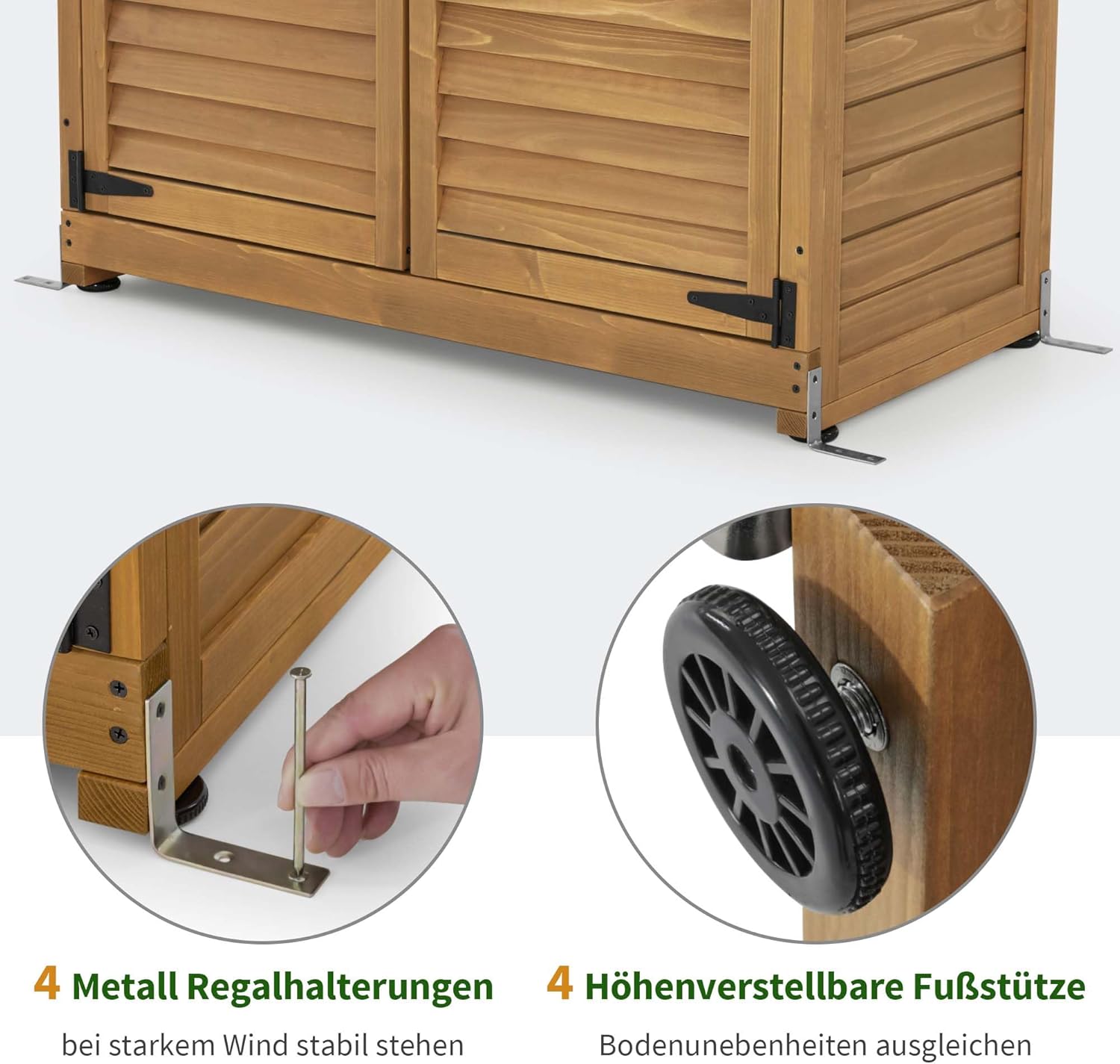 M MCombo casetta da giardino in legno resistente alle intemperie, casetta per attrezzi da esterno, per giardino terrazzo, casetta per attrezzi con 2 ripiani mobili, 57×109×180 cm, 1152 (natura)