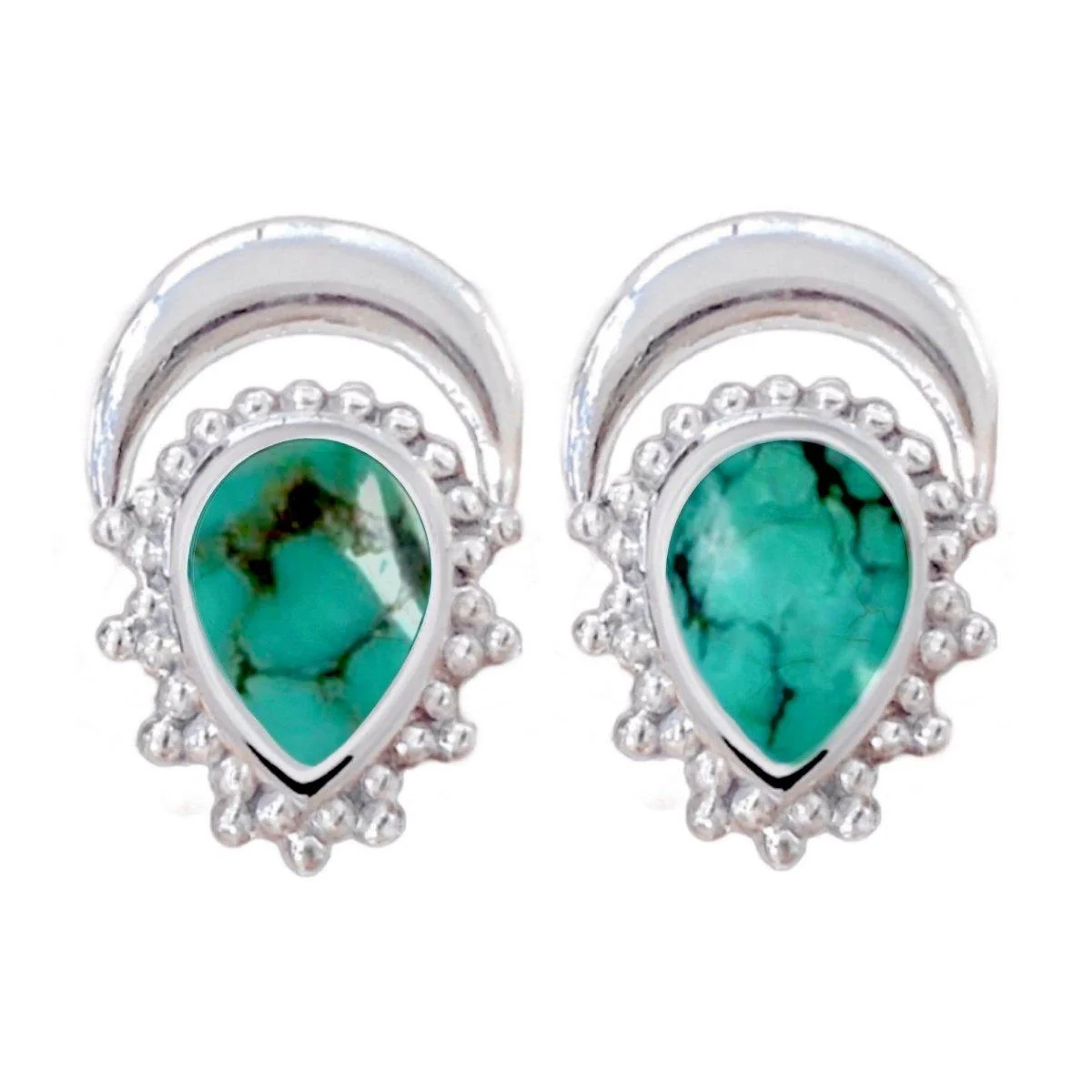 Laihas Handcrafted Boho Moon Turquoise Stud Earrings
