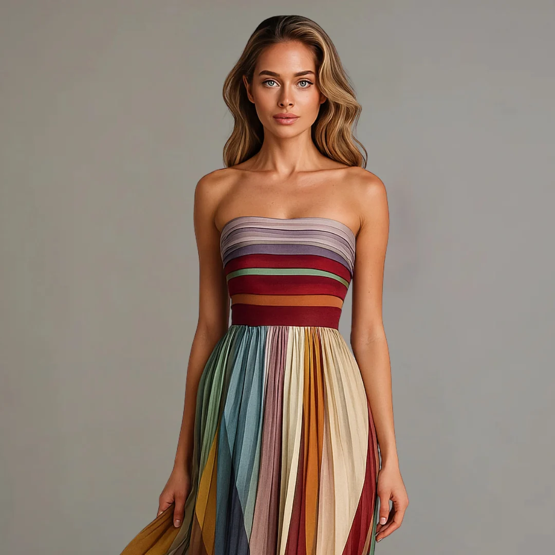 Womena??s Colorful Strapless Maxi Dress for Summer Occasions