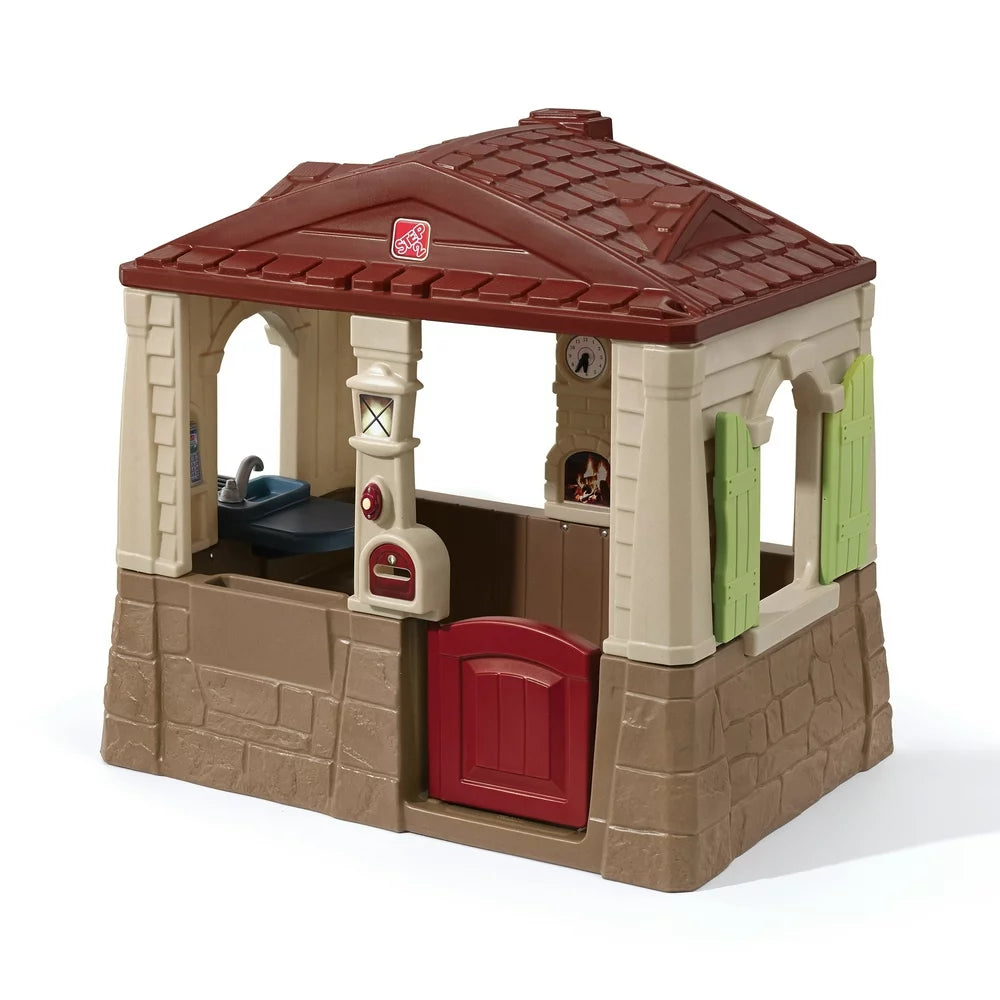 Step2 Neat & Tidy Cottage II Brown Playhouse for Kids �?Outdoor Plastic Toy House with Dutch Door & Kitchen