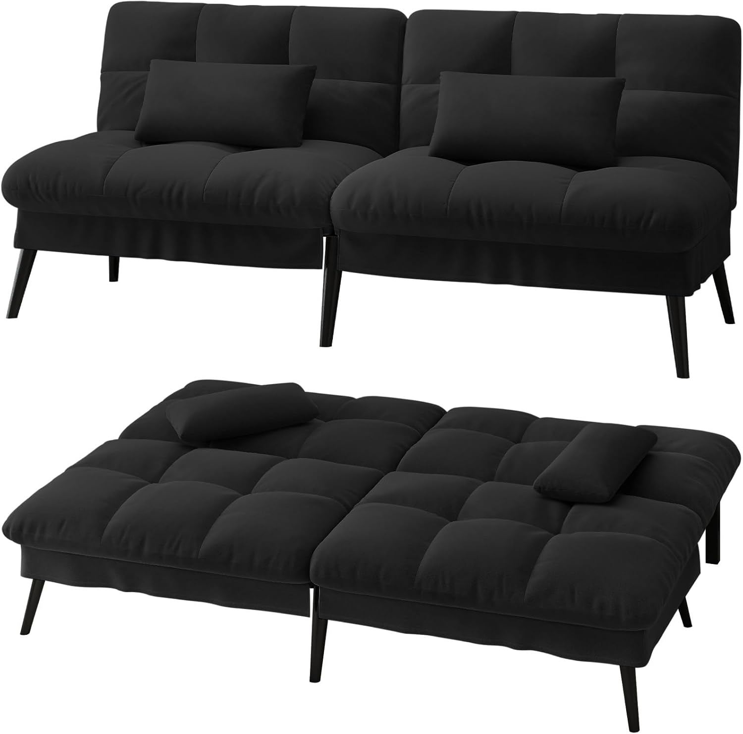 LUCKRACER Sofa 3 Sitzer Sofa Schlafsofa mit Schlaffunktion, überzug Futon Klappsofa, Bettcouch, ecksofa, Couch, 5 Verstellbare Winkel, Ideal für Wohnungen Wohnzimmer aus Stoff Schwarz