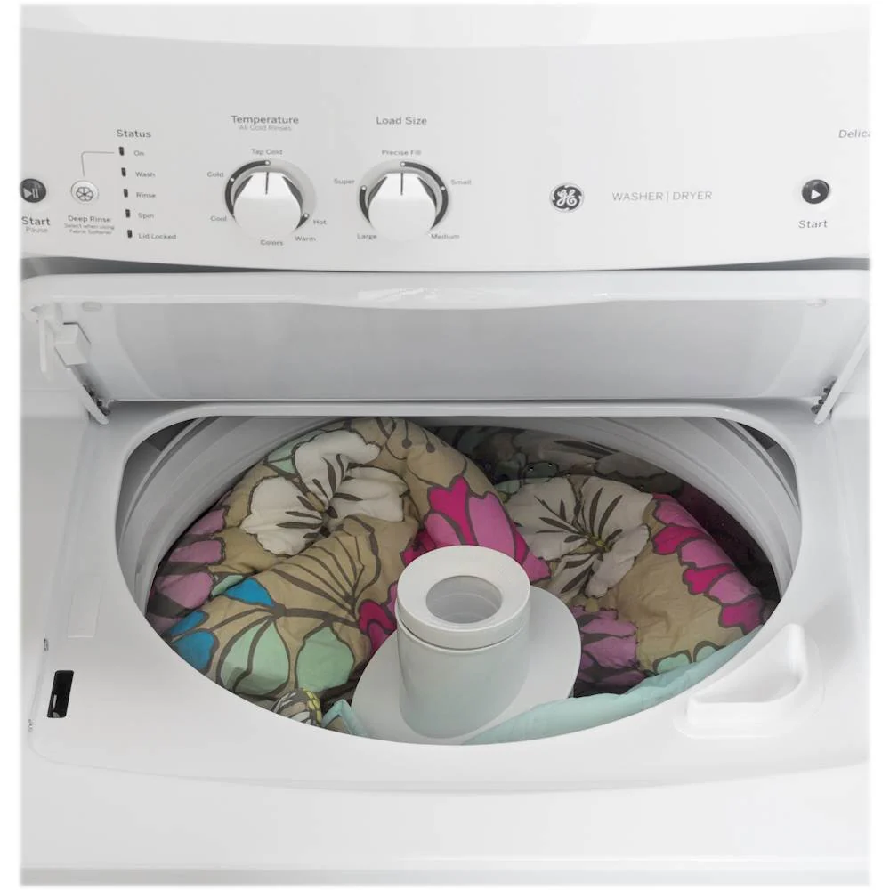 Laundry Center 2025 with 3.8 cubic foot (approx. 108 liters) top-loading washing machine and 5.9 cubic foot (approx. 167 liters) electric dryer – White