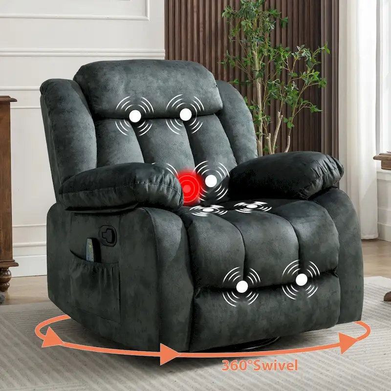 360 Rotatable Swing Manual Massage Rocker Recliner With Heat And Vibration
