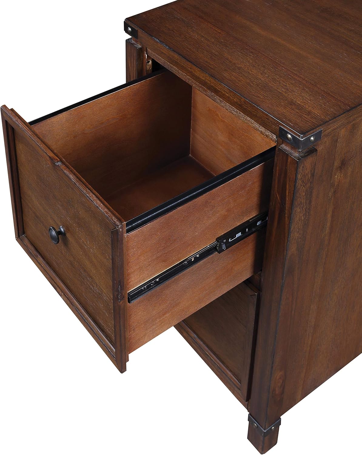 OSP Home Furnishings Baton Rouge 2 Drawer File Cabinet with Rustic Design and Metal Accents, Brushed Walnut