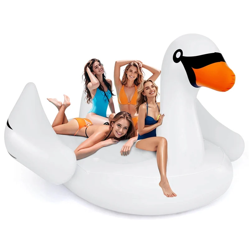 4-6 Person Giant Pool Float, Inflatable Floating Island with Electric Pump & Cup Holders for Pool, Lake, Beach Parties