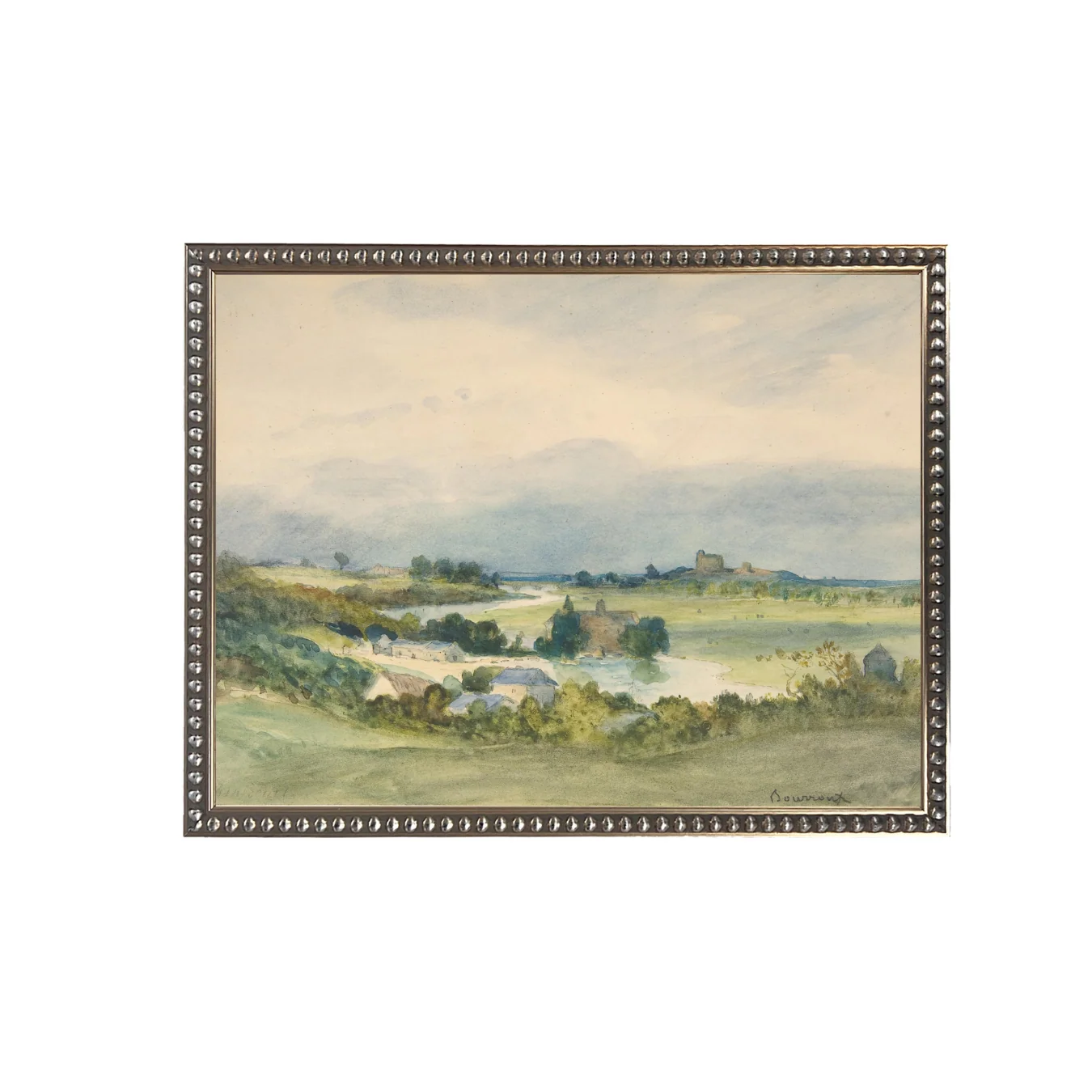 Vintage Watercolor Village Farmland Framed Art