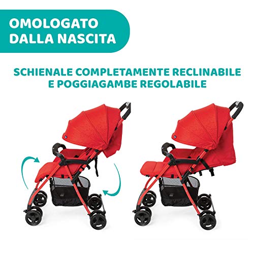 Chicco OHlalà 3 Passeggino Ultraleggero da 0 Mesi a 15 kg, Passeggino Reclinabile e Pieghevole con Cestello Capiente, Chiusura Compatta, Parapioggia e Cappottina Estendibile   Rosso : Prima infanzia