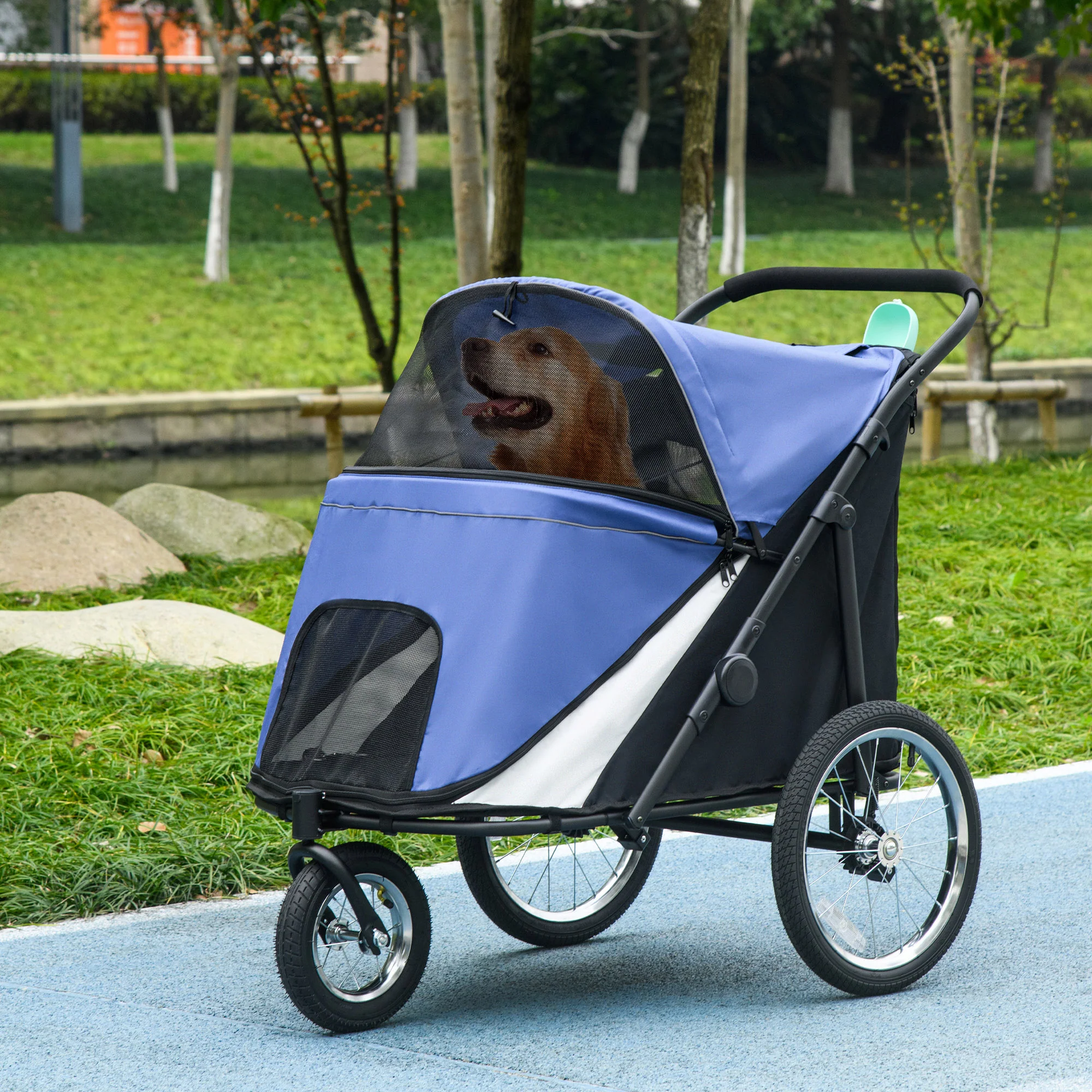 PawHut Hondenbuggy, inklapbaar, opklapbaar, Ligkussen, Stalen frame, Blauw/Zwart