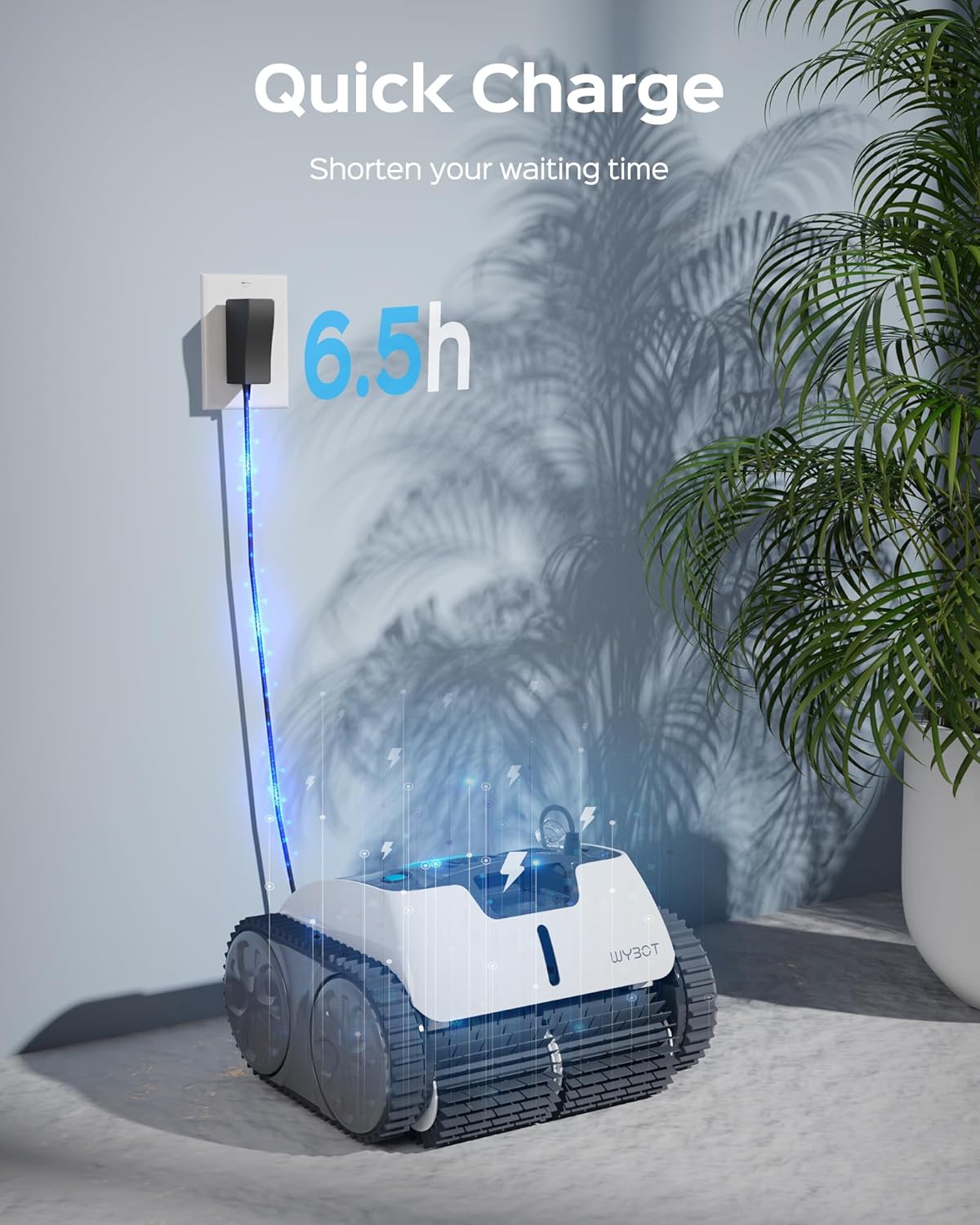 WYBOT Robot de Piscine sans Fil pour 110mins, Nettoyage Automatique du Sol, Ligne d'eau et des Murs, avec Planification D'itinéraire, Charge Rapide, pour Piscines Hors Sol ou Enterrées Jusqu'à 120 ㎡