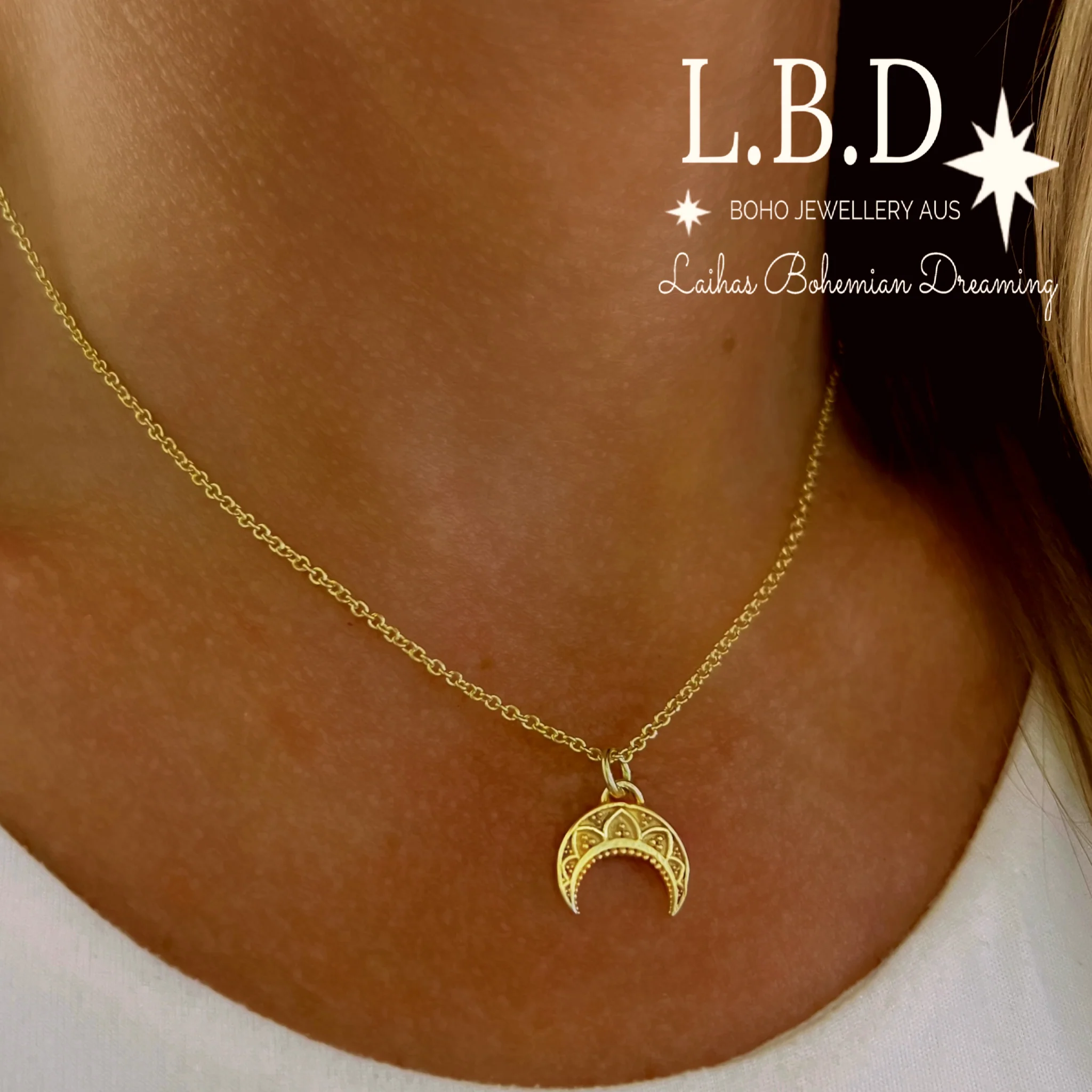 Laihas La Luna Mini Moon Gold Boho Necklace