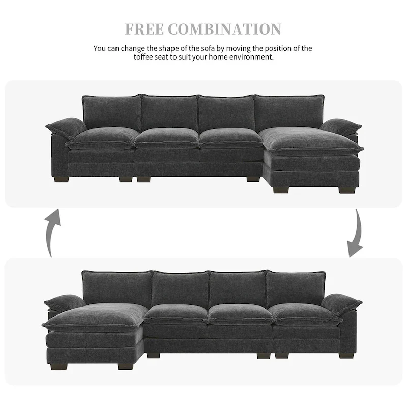 Modern 5-Seat L-Shaped Cloud Sleeper Sofa Couch with Chaise Lounge with Double Seat Cushions