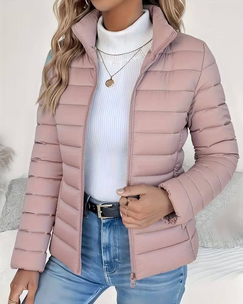 Women��s Lightweight Quilted Puffer Jacket with Stand Collar