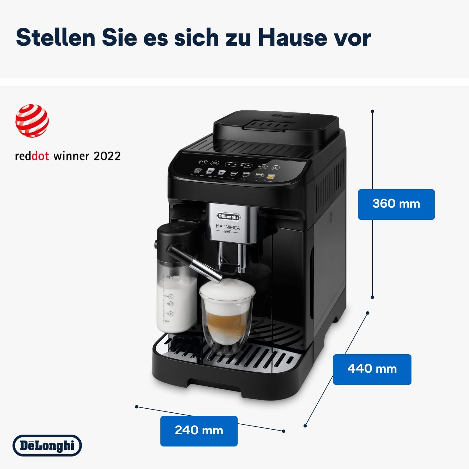 De'Longhi Magnifica Evo ECAM 292.81.B Volautomatische koffiemachine met LatteCrema melksysteem, 7 directe selectieknoppen voor cappuccino, espresso en andere koffiespecialiteiten, 2-kops functie, zwart