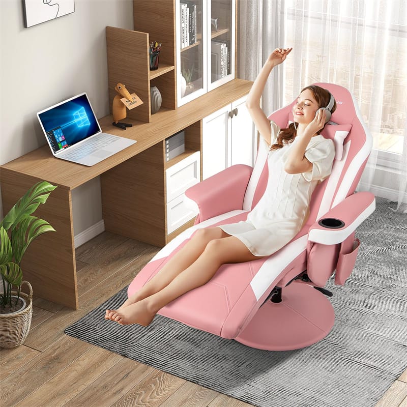 Ergonomic Gaming Recliner Chair with Massage, Retractable Footrest & Cup Holder, Height Adjustable Racing Style Swivel Video Game Chair