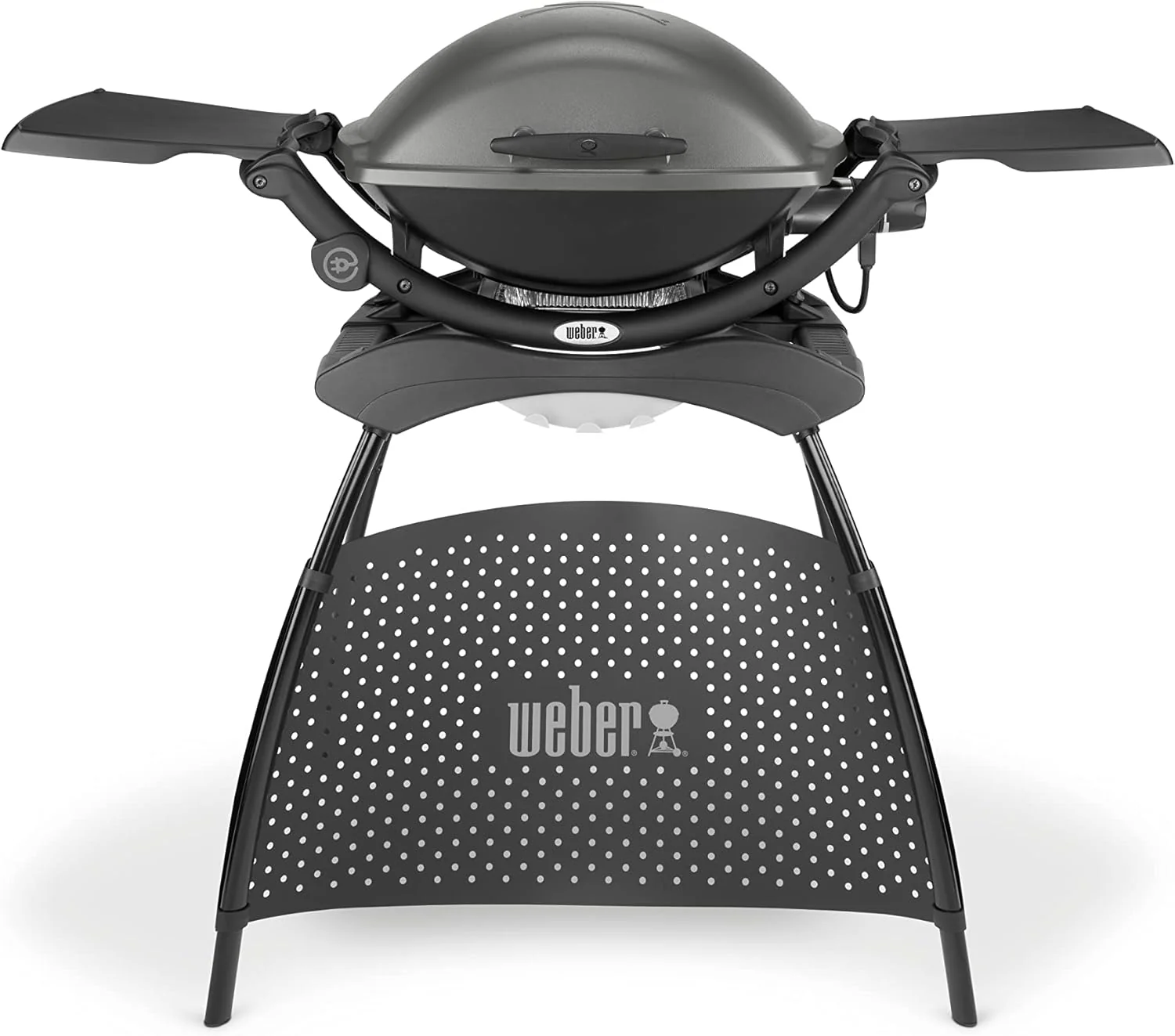 Weber Q2400 elektromos grill állvánnyal és oldalasztalokkal, 54 x 39 cm grillezőfelület, hordozható, 2 részes porcelán zománcozott öntöttvas grillrács, öntött alumínium fedél és ház – sötétszürke (55020879)