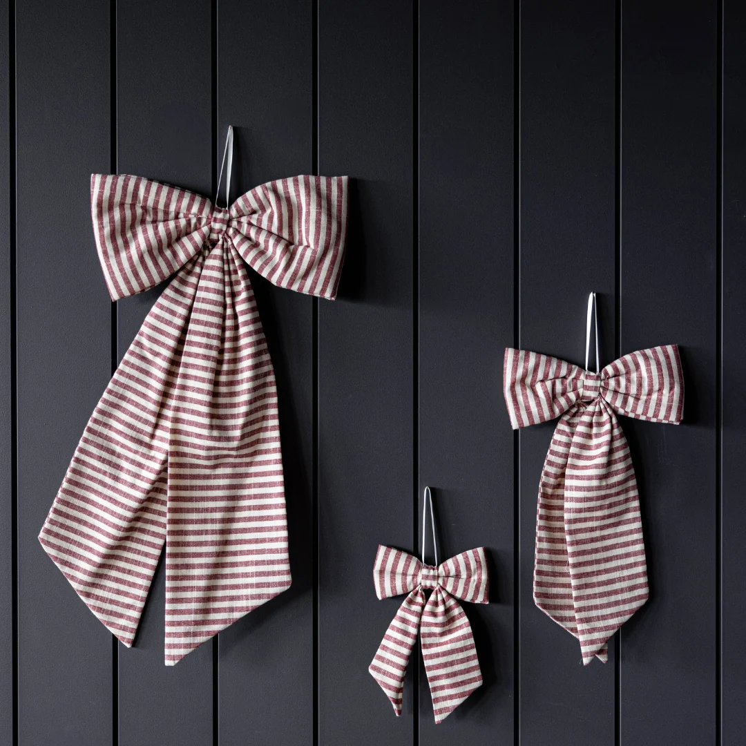 Striped Cranberry Red Fabric Bows