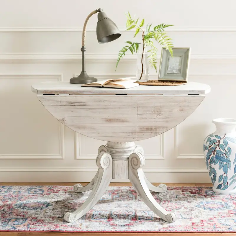 SAFAVIEH Jeane Antique White Drop Leaf Dining Table - 43 W x 43 D x 31 H - 43Wx43Dx31H