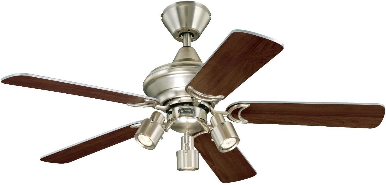 105 cm Deckenventilator Kingston 72114 mit drei Leuchten und fünf Flügeln, Ausführung in gebürstetem Aluminium