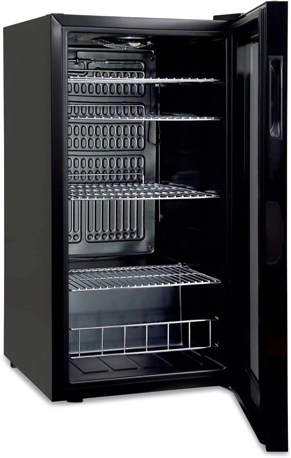 °CUBES Frigorifero per bevande 90L con porta in vetro e 4 ripiani regolabili | Frigorifero compatto per bottiglie, perfetto per casa, ufficio, feste e gastronomia | Elegante frigorifero con porta in vetro, nero