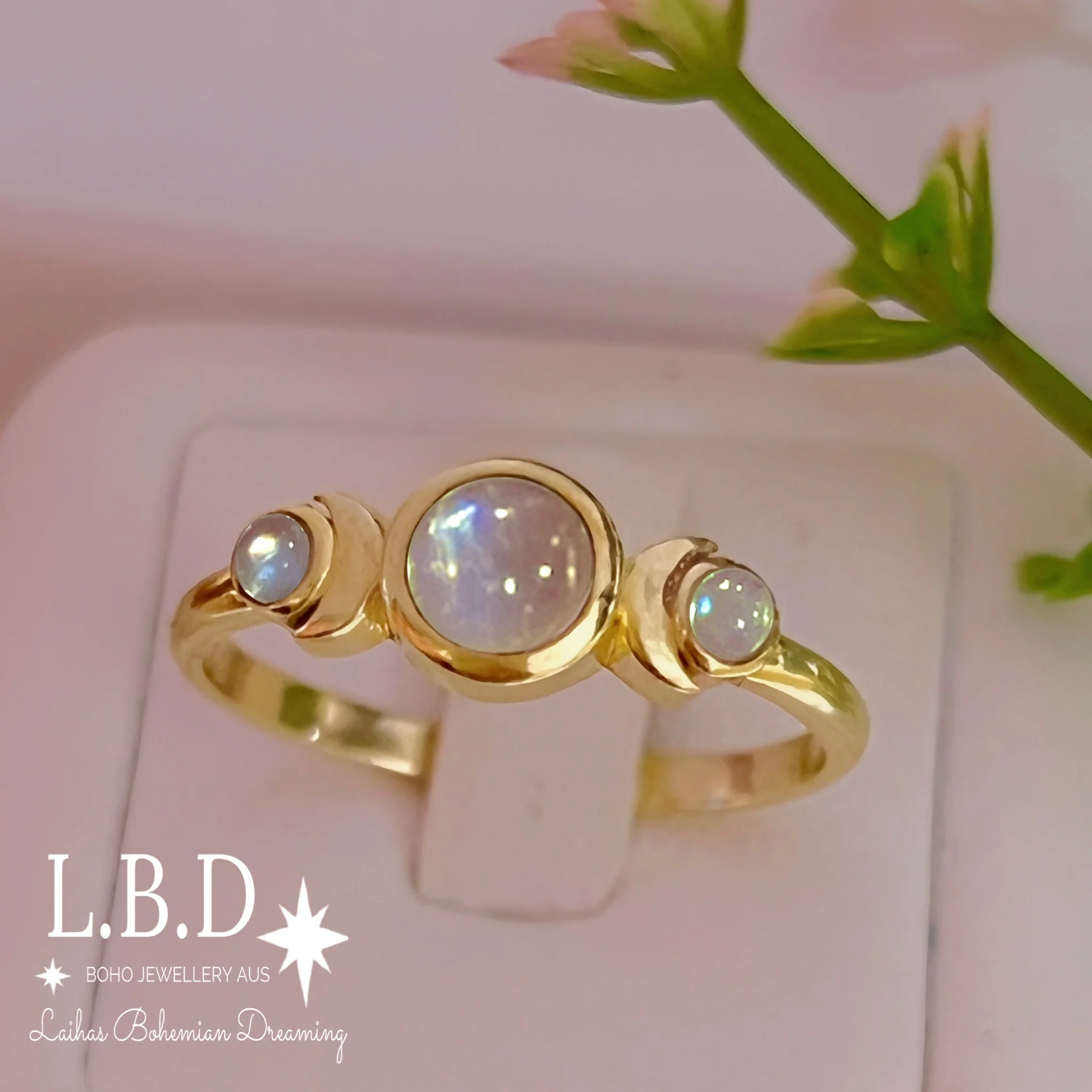 Laihas Moon Tribe Crystal Gold Moonstone Ring