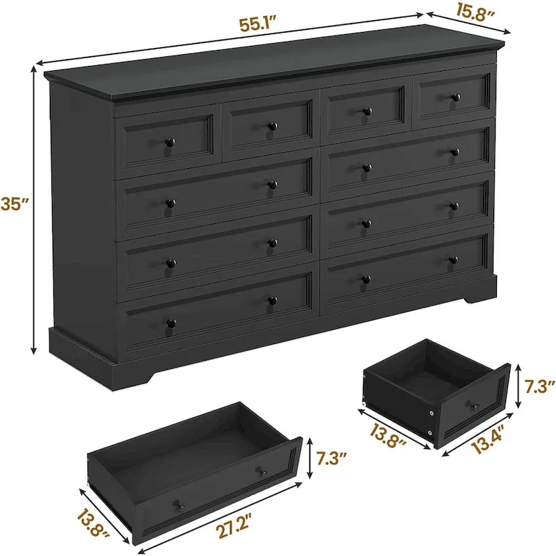 10 Drawers Dresser 55 Large Drawers Wood Dressers & Chest of Drawers