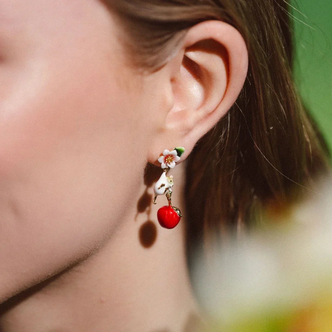 Apple Blossom & Mouse Drop Earrings