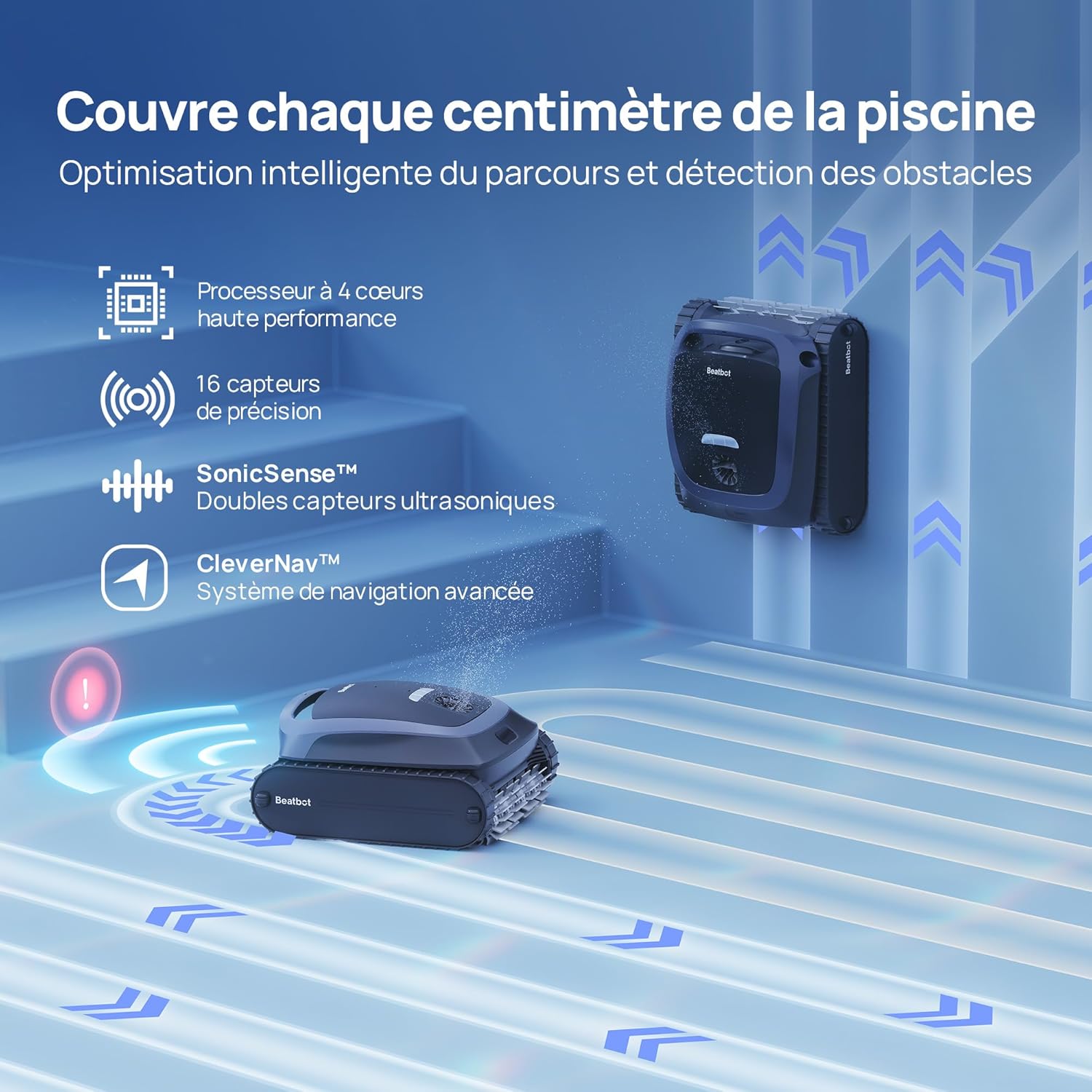 Beatbot AquaSense 2 Robot Piscine sans Fil, Aspirateur Piscine avec Remontée Automatique, nettoie Le Fond, Parois et flottaison, Nettoie la Ligne d'eau en 2 passages, pour piscines jusqu'à 3 230 pi²